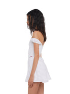 SweetChilling Off the Shoulder Corset Mini Dress in White - On Female Model