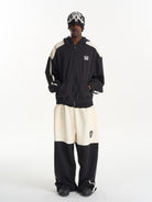 BLINDNOPLAN Color Block Wide Leg Sweatpants in Black - On Male Model