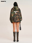 SMFK Vintage Camouflage Cotton Hoodie in Olive - On Female Model