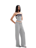 SweetChilling Applique Contrast Trim Bandeau Top in Gray - On Female Model
