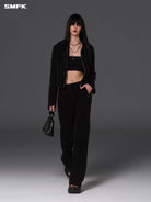 SMFK Cotton Wool Straight Leg Sweatpants in Black - On Female Model