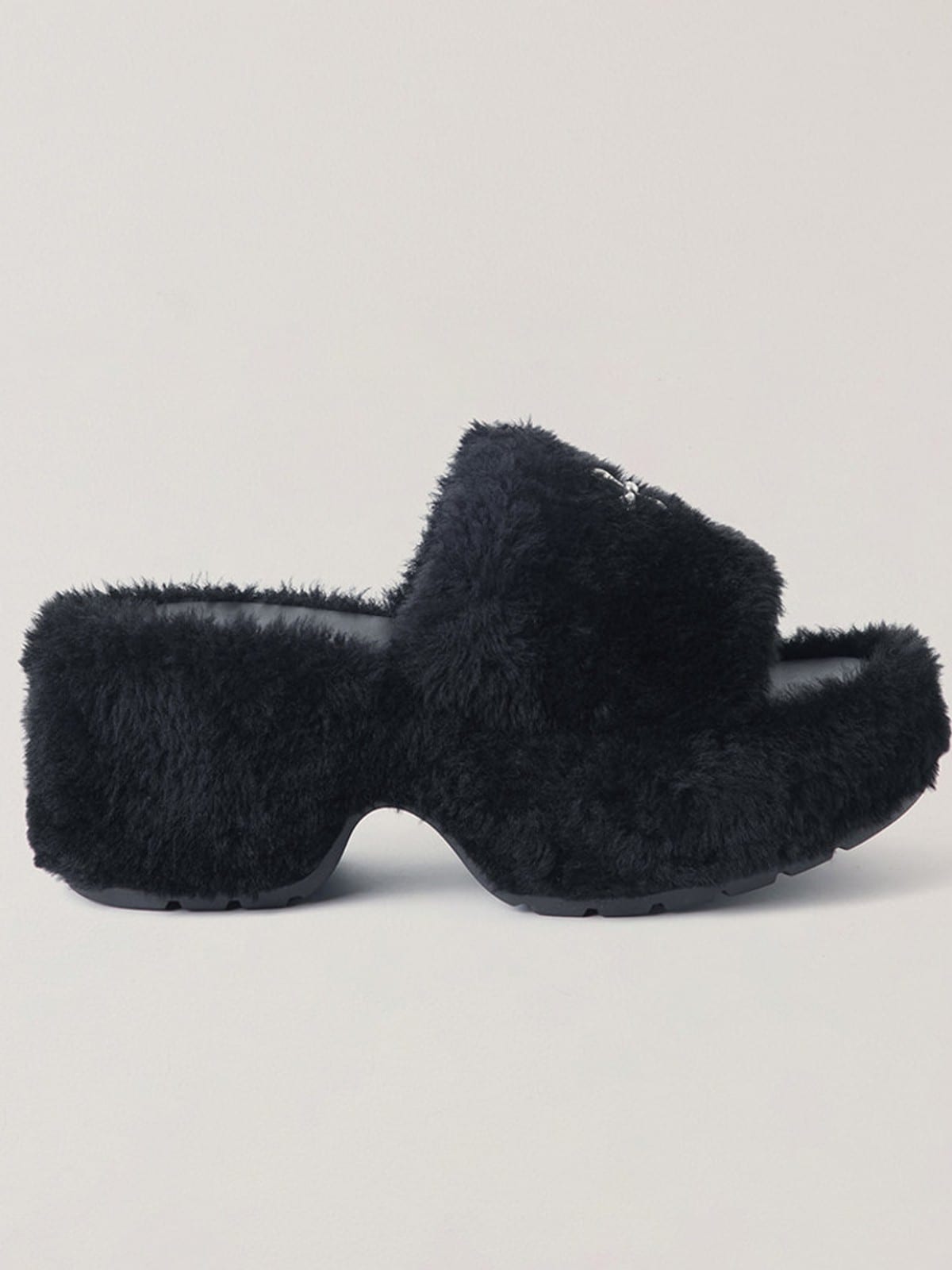 SMFK Cross Hardware Shearling High Heel Mules in Black