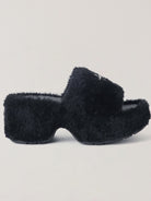 SMFK Cross Hardware Shearling High Heel Mules in Black