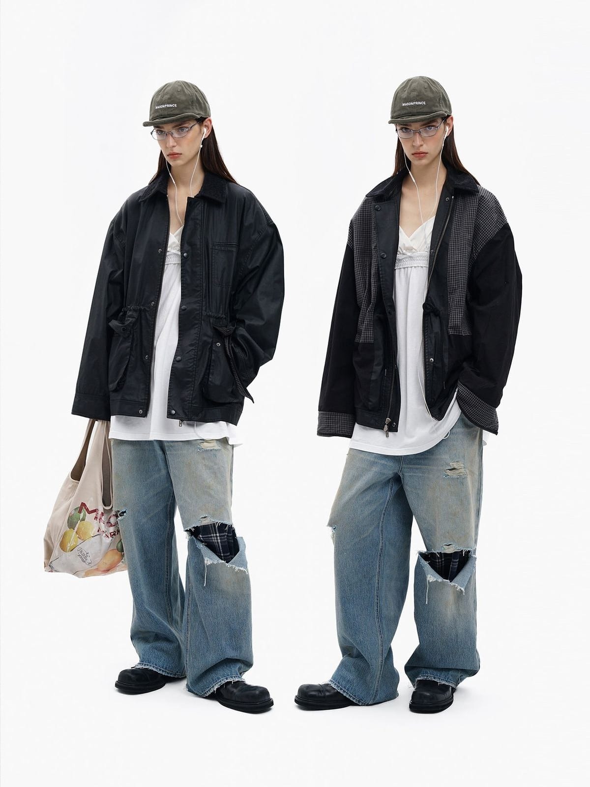 MASONPRINCE Waxed Cotton Barn Jacket in Black - On Female Model