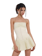 SweetChilling Pleated Paneled Slip Mini Dress in Yellow - On Female Model