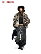 PERSONSOUL Totem Faux Fur Zip Up Jacket in Brown - On Female Model