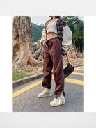 BeerBro Fleece Lined Split Hem Sweatpants in Brown - On Female Model