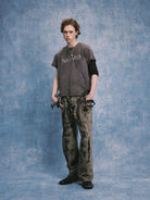 SOD Hand Tie Dye Distressed Straight Jeans in Gray - On Male Model