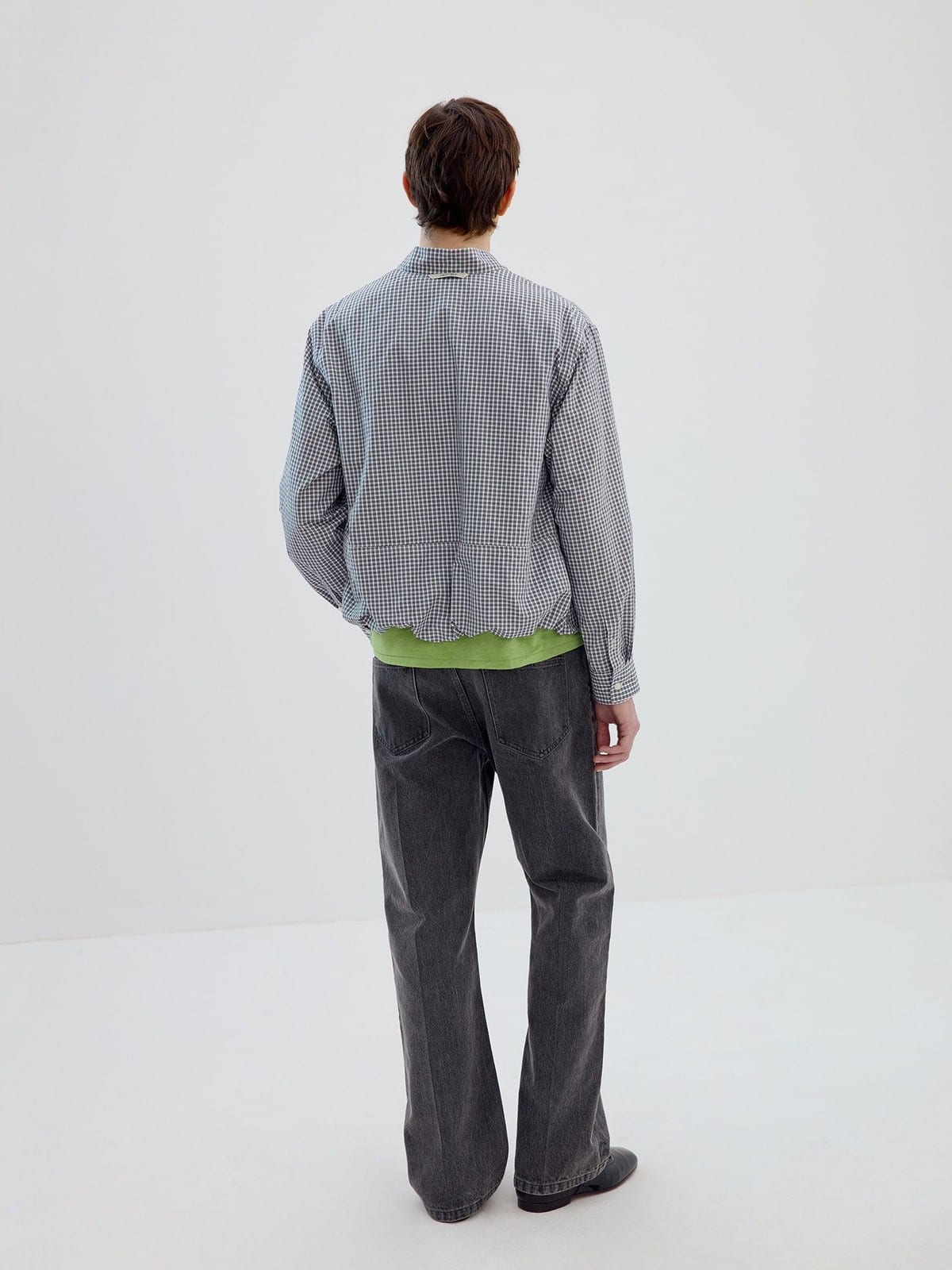 SIMPLE PROJECT Half Placket Plaid Popover Shirt in Navy Blue - On Model