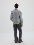 SIMPLE PROJECT Half Placket Plaid Popover Shirt in Navy Blue - On Model