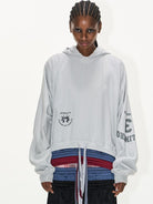 BLINDNOPLAN Layered Waistband Spliced Hoodie in Gray - On Female Model