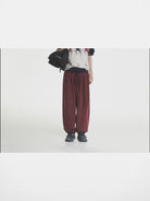 MASONPRINCE Wide Leg Inverted Pleat Sweatpants in Burgundy - On Model