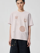 SIMPLE PROJECT Cotton Blend Graphic Print T Shirt in Lavender - On Male Model