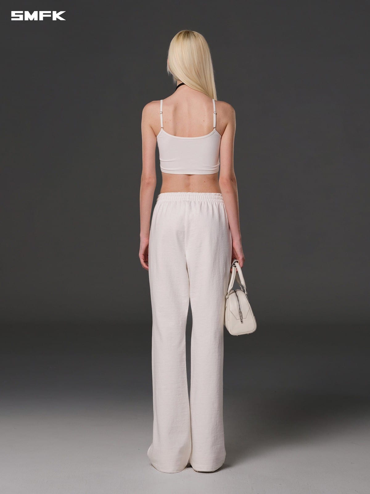 SMFK Cotton Blend Flared Sweatpants in White - On Female Model