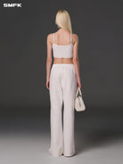 SMFK Cotton Blend Flared Sweatpants in White - On Female Model