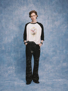 SOD Rivet Panel Micro Flare Jeans in Black - On Male Model