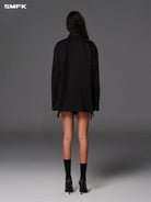 SMFK Long Sleeve Linen Button Down in Black - On Model