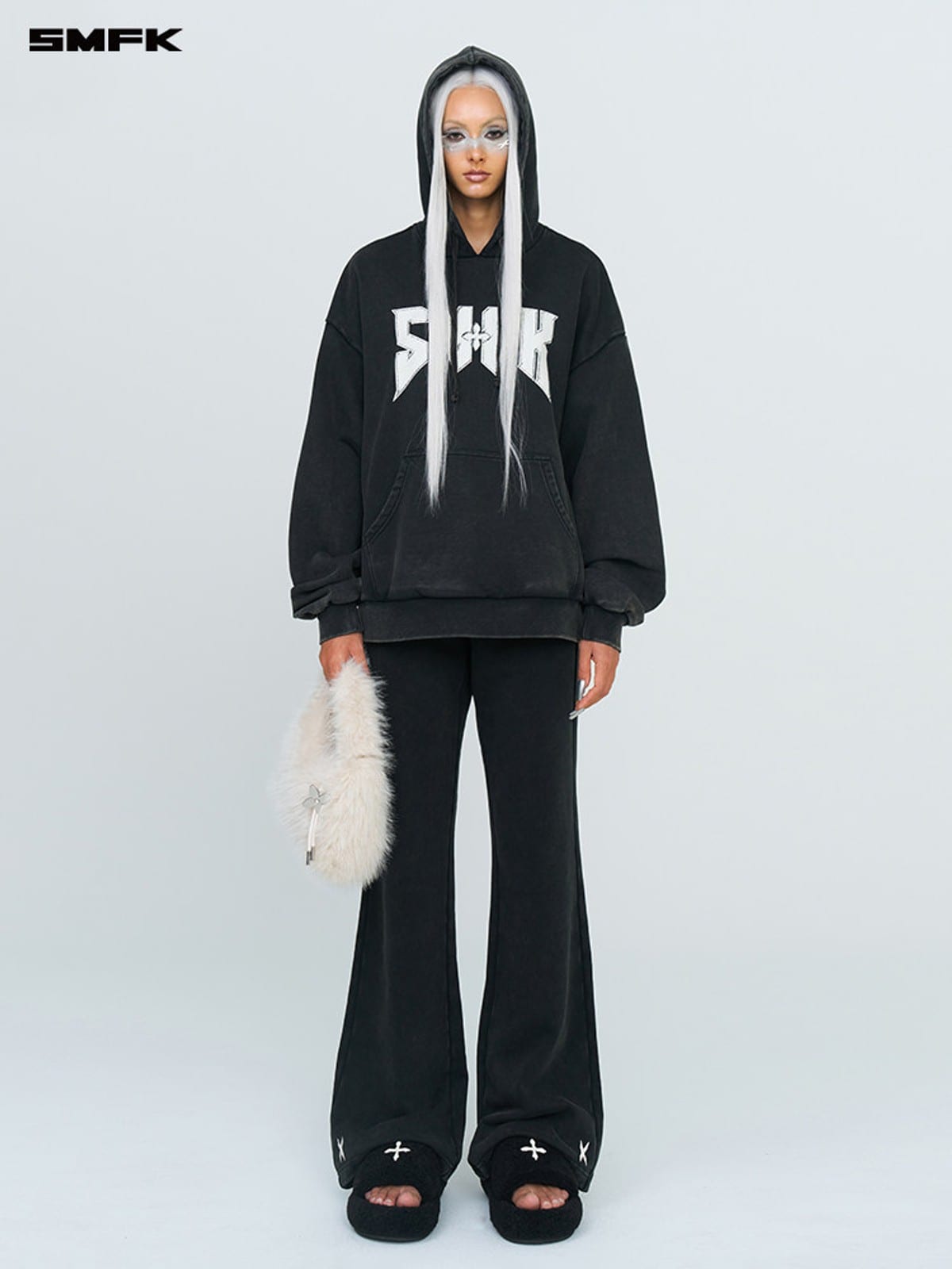 SMFK Cotton Flared Sweatpants in Black - On Female Model