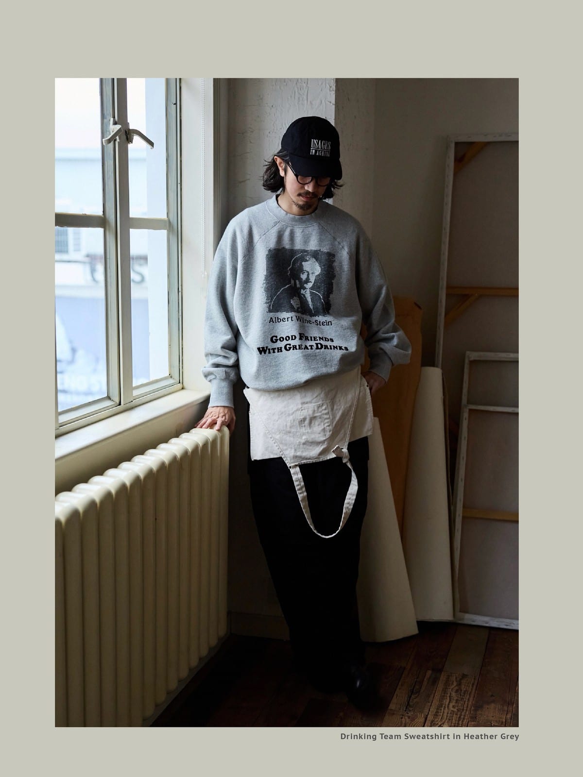 USAGE Washed Cotton Graphic Sweatshirt in Gray - On Male Model