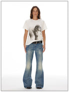 FaxCopyExpress Elephant Print Cotton Modal Tee in White - On Female Model