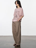 Random Piece Key Graphic Cotton T Shirt in Pink - On Female Model