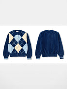 Retro 21 Faux Mink Argyle Cardigan in Blue