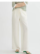 TEASEL Silk Jacquard Top Wide Leg Trousers Set in White - On Female Model