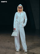 SMFK Curved Seam Cotton Joggers in White - On Female Model