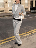RARELY ALIKE Stand Collar Cotton Zip Up Jacket in Gray - On Female Model