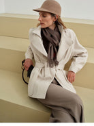 TEASEL Belted Wool Linen Safari Jacket in Beige - On Female Model