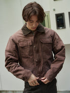 Retro 21 Washed Cotton Padded Work Jacket in Brown - On Male Model