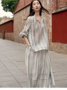 TEASEL Printed Lyocell Shirt Skirt Set in Blue - On Female Model
