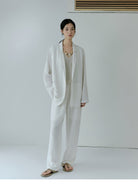 TEASEL Linen Blend Blazer Wide Leg Pants Set in White - On Female Model