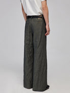 SIMPLE PROJECT Crinkled Straight Leg Trousers in Gray - On Model