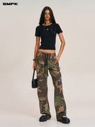 SMFK Acetate Blend Cross Graphic T Shirt in Black - On Female Model