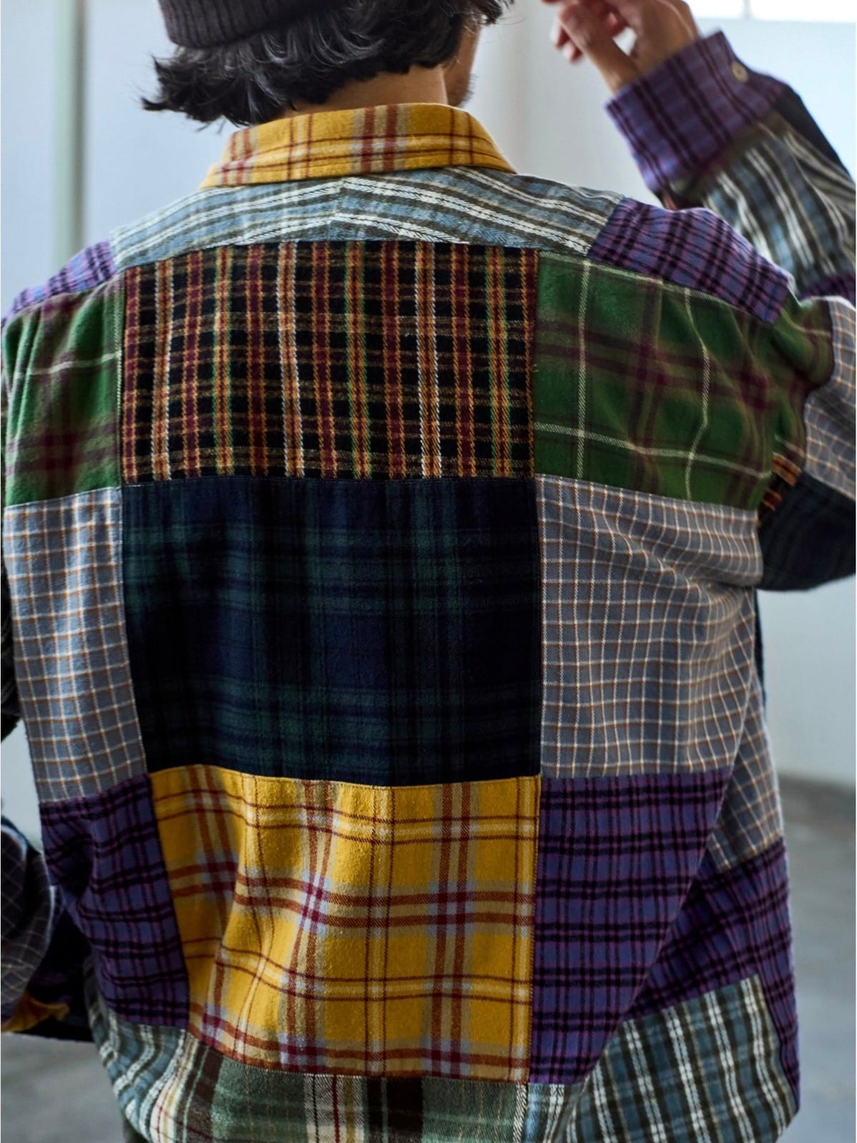 USAGE Cotton Plaid Patchwork Shirt in Patchwork - On Male Model
