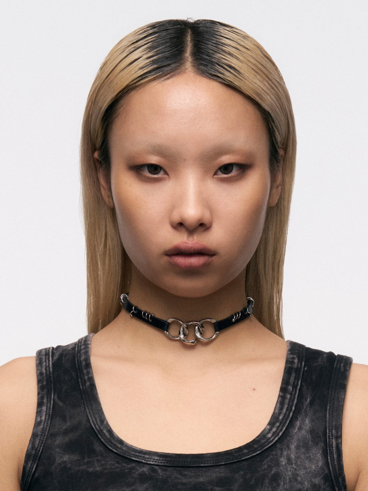 BLACKHEAD Three Snakes Piercing Choker in Black - On Female Model