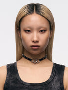 BLACKHEAD Three Snakes Piercing Choker in Black - On Female Model