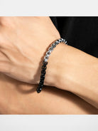 BLACKHEAD Two Tone Steel Box Chain Bracelet in Black - On Male Model