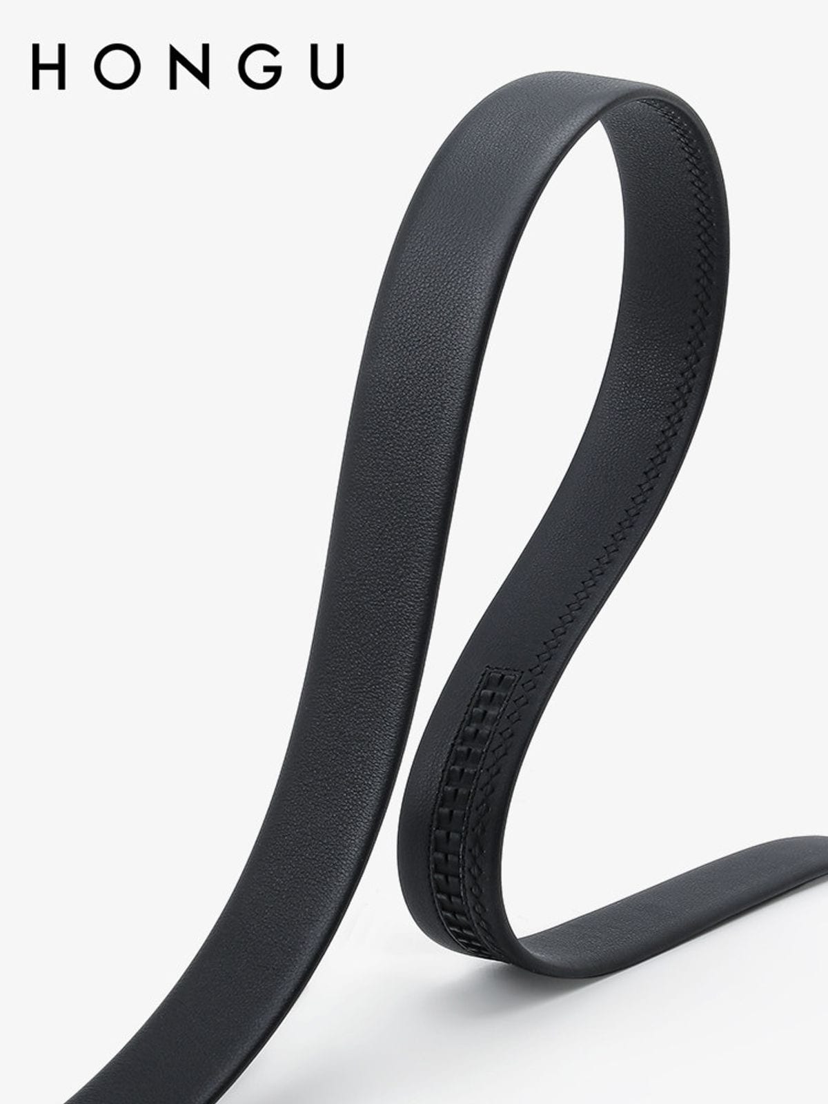 HONGU Cowhide Leather Automatic Buckle Belt in Black