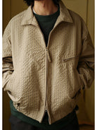 USAGE Jacquard Check Harrington Jacket in Beige - On Male Model