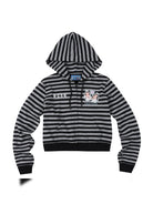 MEDM Cropped Striped Applique Zip Hoodie in Black