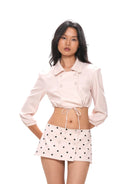 SweetChilling Double Breasted Tie Hem Crop Top in White - On Female Model