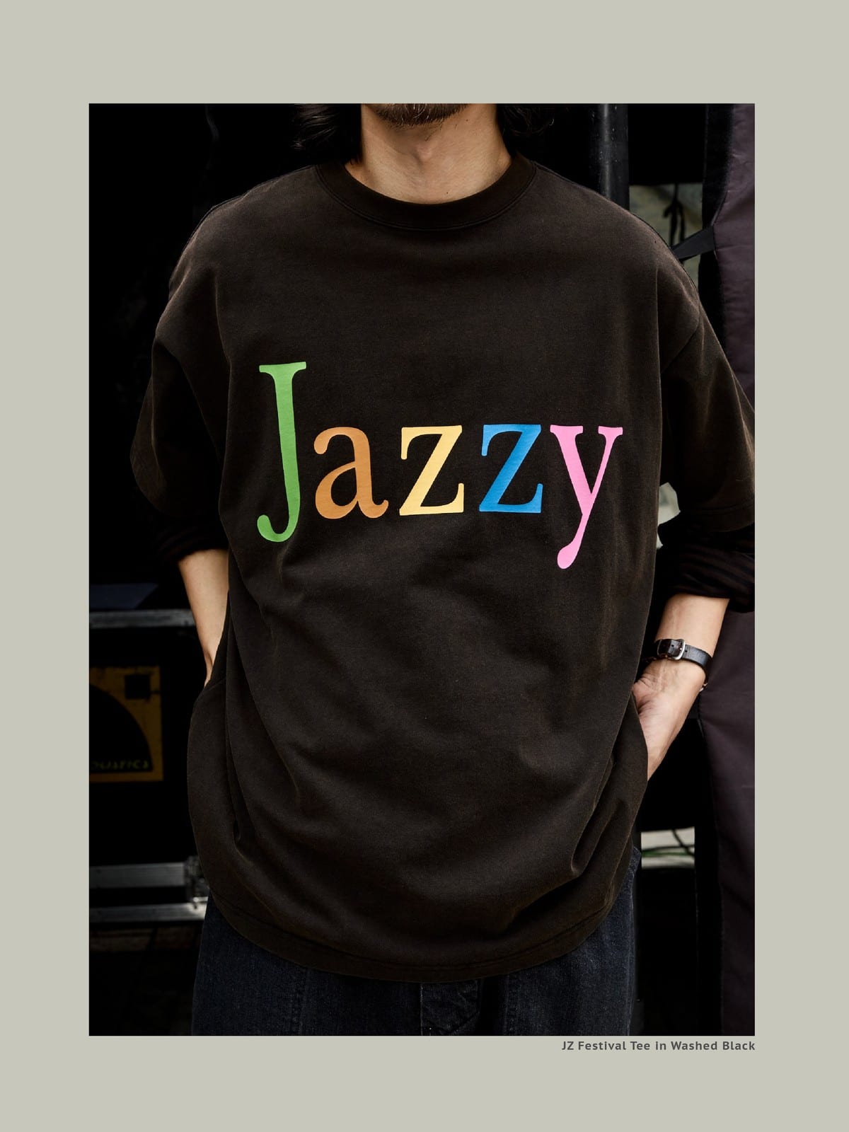 USAGE JZ Festival Graphic Cotton T Shirt in Black - On Male Model