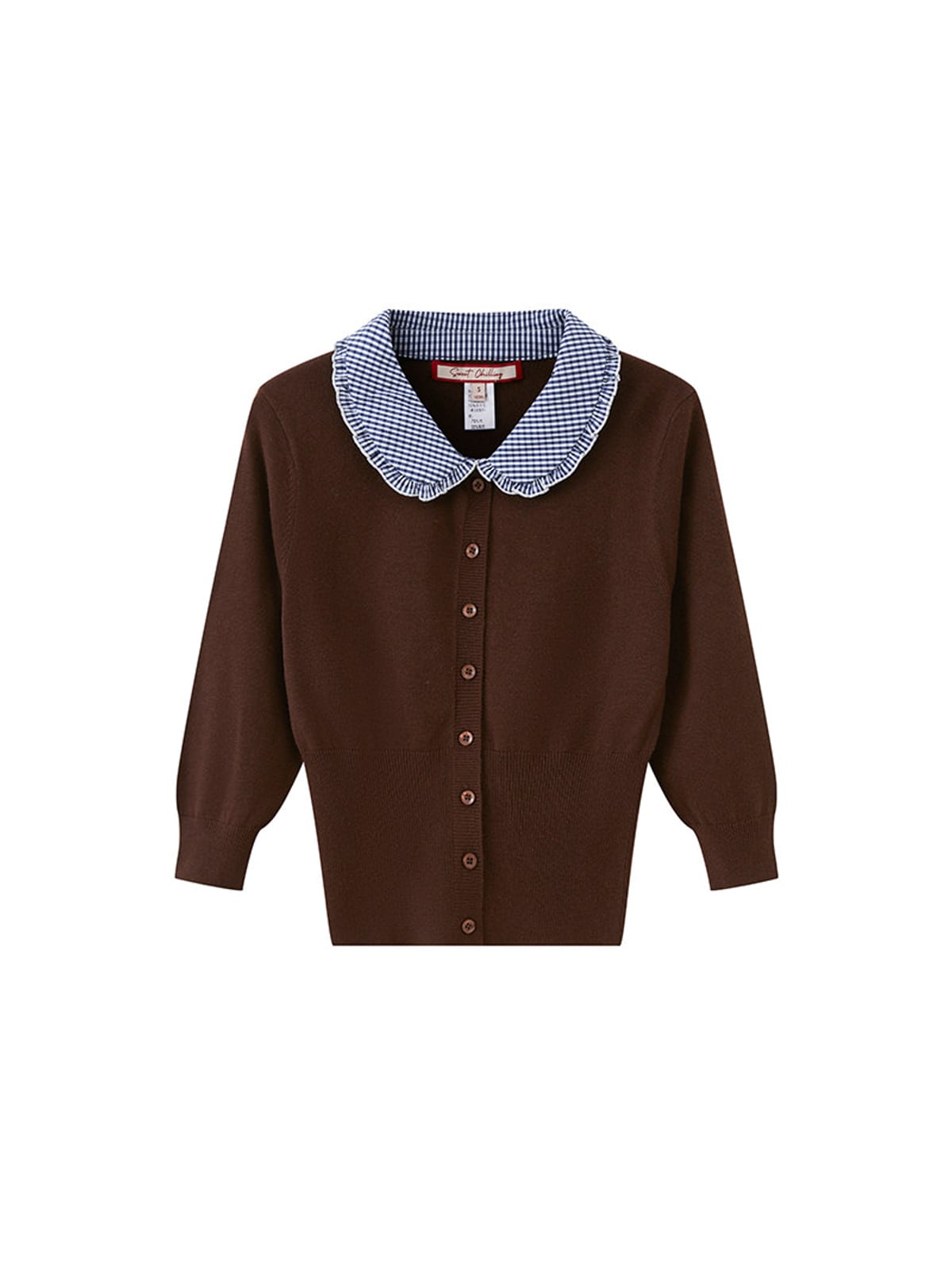 SweetChilling Gingham Collar Cropped Knit Cardigan in Brown