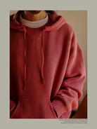 USAGE Faded Vintage Wash Hoodie in Red - On Male Model