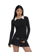 SweetChilling Layered Look Pleated Dress with Belt in Gray - On Female Model