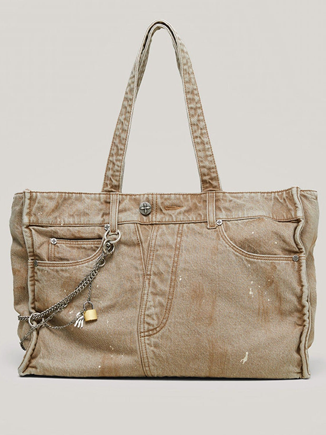 SMFK Distressed Denim Chain Tote Bag in Denim