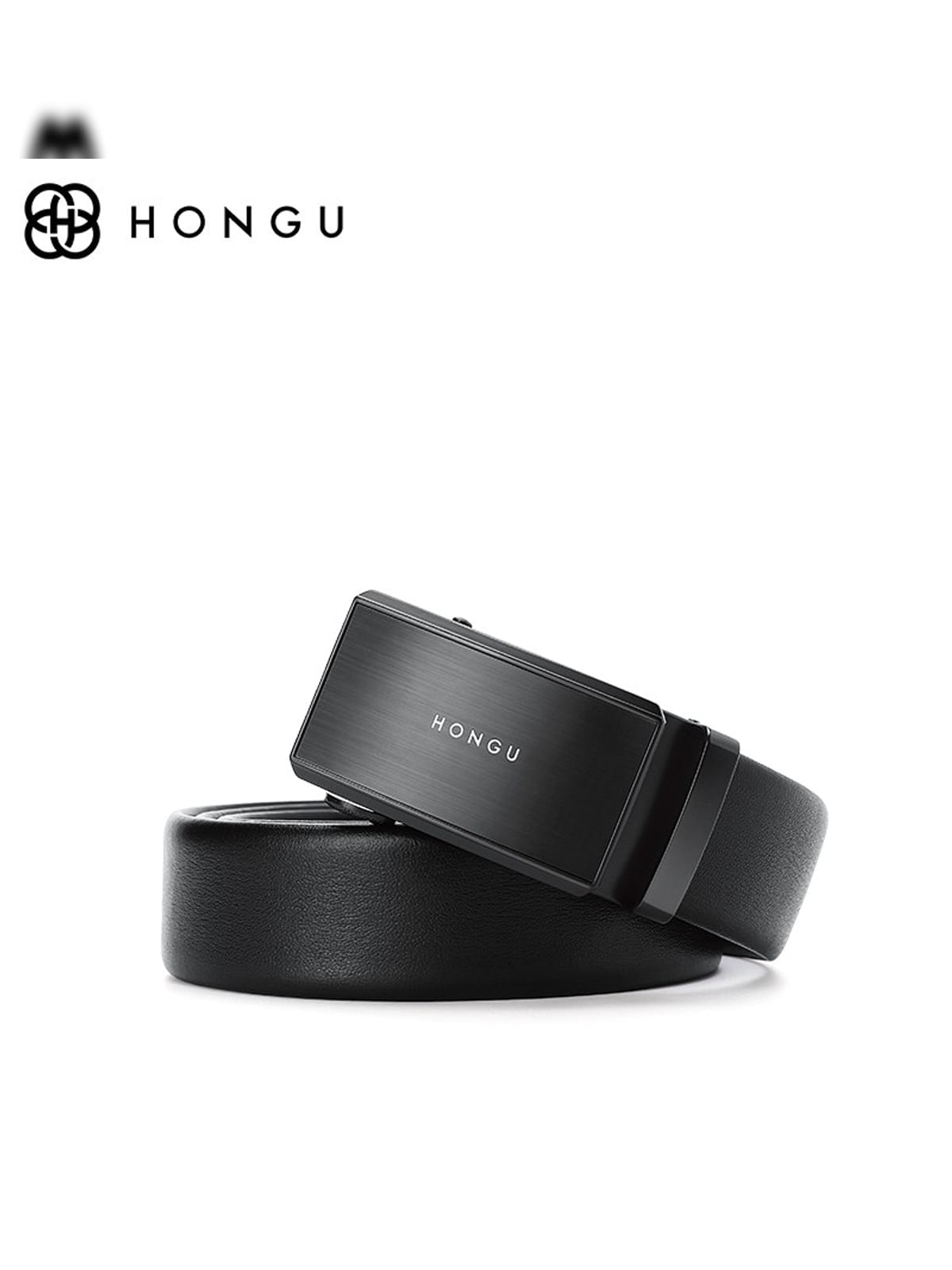 HONGU Automatic Buckle Cowhide Leather Belt in Black