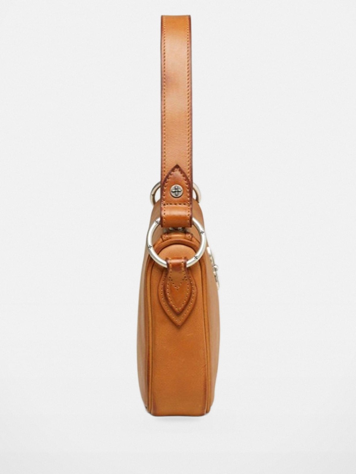 SMFK Cross Emblem Burnished Leather Shoulder Bag in Brown